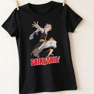 Light blue t-shirt featuring Natsu Dragneel from Fairy Tail with anime style illustration. — printed on a women's shirt