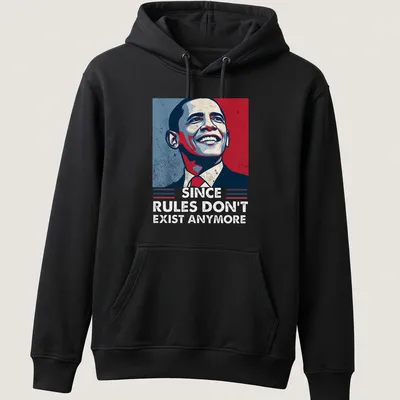 Vintage poster style shirt featuring Obama 2028 slogan in red, blue and cream — printed on a unisex hoodie