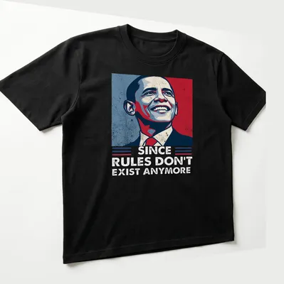 Vintage poster style shirt featuring Obama 2028 slogan in red, blue and cream — printed on a unisex t-shirt (angled view)