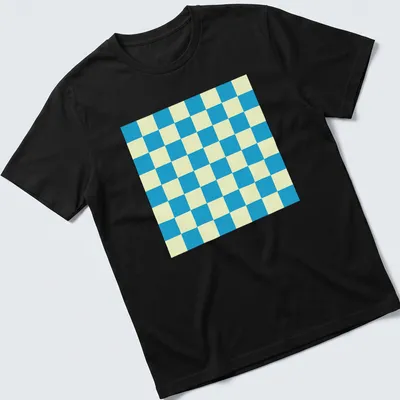 Geometric ocean-themed checkerboard pattern in blue and light yellow