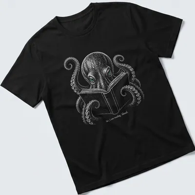Illustration of an octopus reading a book with humorous text.