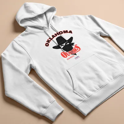 Retro distressed print featuring a cowboy with a hat and bandana above Oklahoma Outlaws text — printed on a unisex hoodie