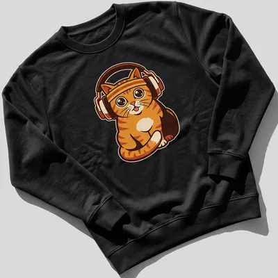 Retro print of an orange tabby cat with headphones and the text 'Lock In Session' — printed on a unisex sweatshirt