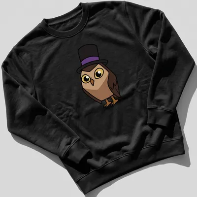 Cartoon owl wearing a top hat with text Owlbert In A Top Hat — printed on a unisex sweatshirt