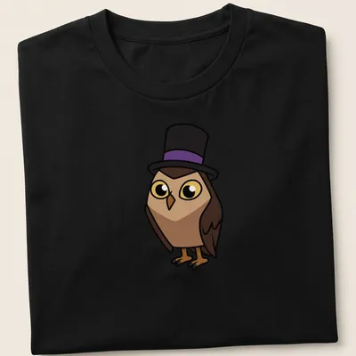 Cartoon owl wearing a top hat with text Owlbert In A Top Hat