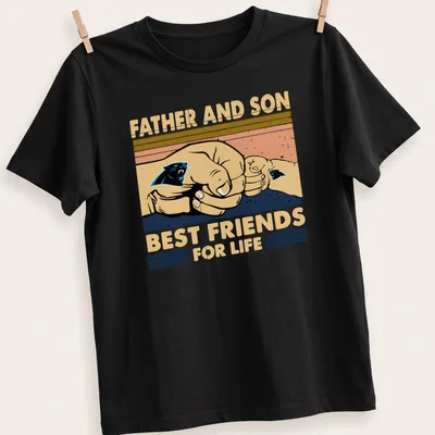 Illustration of father and son hands showcasing the Panthers logo with text about friendship