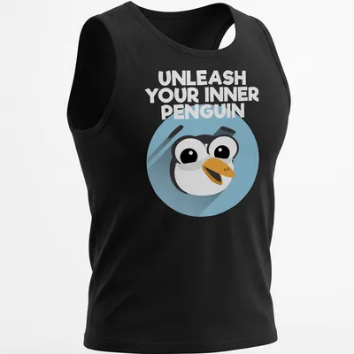 Cartoon penguin with motivational text 'You Can Do It' in light blue and black — printed on a tank top
