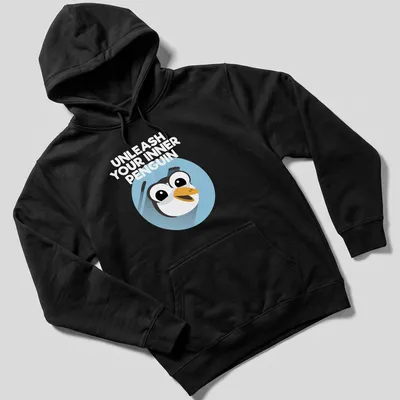 Cartoon penguin with motivational text 'You Can Do It' in light blue and black — printed on a unisex hoodie