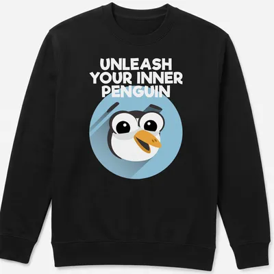 Cartoon penguin with motivational text 'You Can Do It' in light blue and black — printed on a unisex sweatshirt