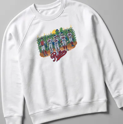 Vintage illustration of Philadelphia Phillies players in a cornfield with the word Phillies — printed on a unisex sweatshirt