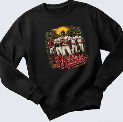 Vintage design featuring Philadelphia Phillies baseball players and retro text. — printed on a unisex sweatshirt