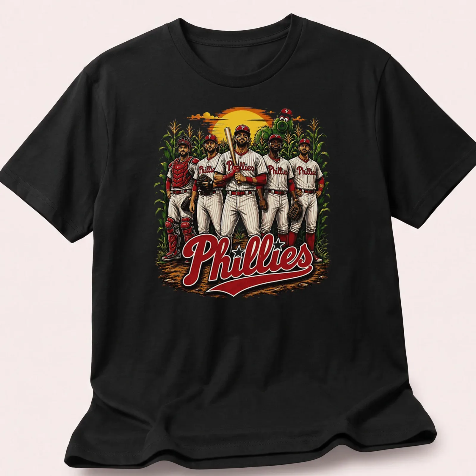 Vintage design featuring Philadelphia Phillies baseball players and retro text. — printed on a unisex t-shirt