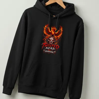 Gothic phoenix and skull design with detailed red, orange, black, and gray colors. — printed on a unisex hoodie