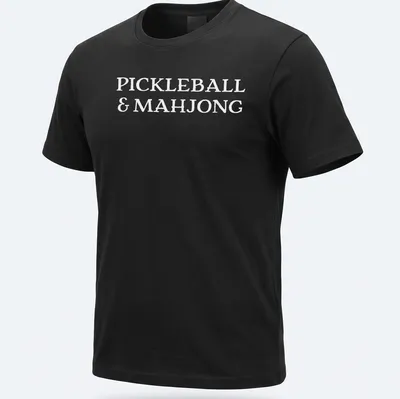 Bold lettering t-shirt featuring Pickleball and Mahjong graphics