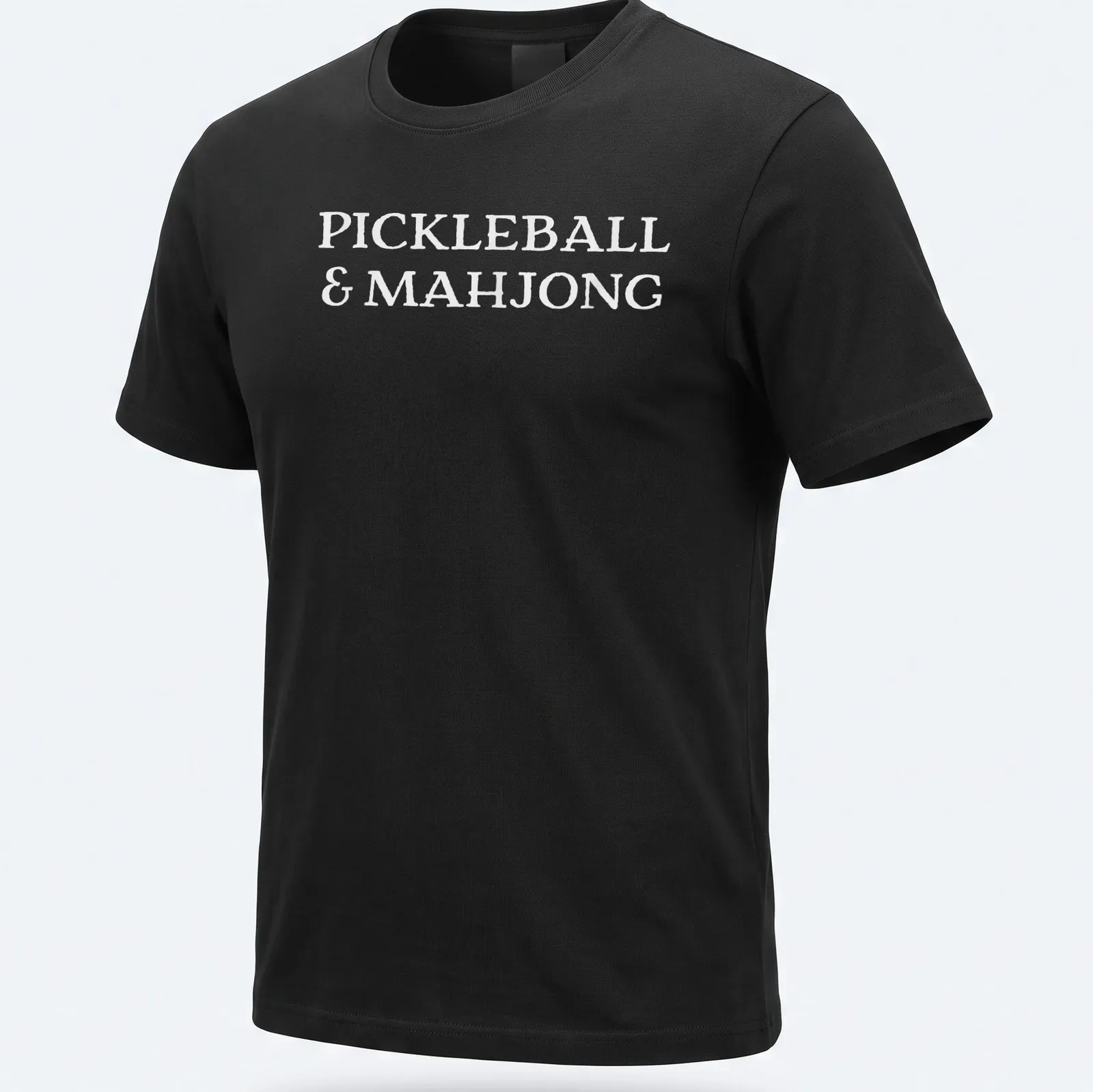 Bold lettering t-shirt featuring Pickleball and Mahjong graphics — printed on a unisex t-shirt