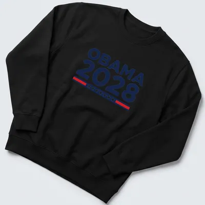Bold typography shirt featuring 'OBAMA 2028' in navy blue, white, and red. — printed on a unisex sweatshirt