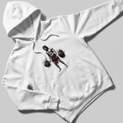 Illustration of a muscular Jesus lifting weights with text surrounding — printed on a unisex hoodie
