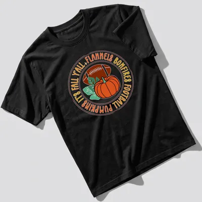 Vintage-style shirt featuring pumpkins and football with fall-themed text.
