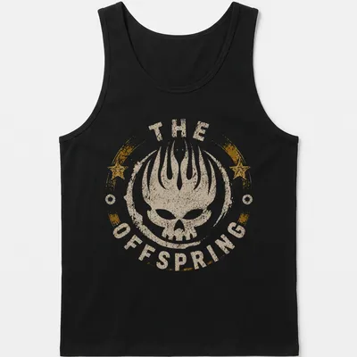 Grunge distressed The Offspring T-Shirt featuring a skull and text. — printed on a tank top
