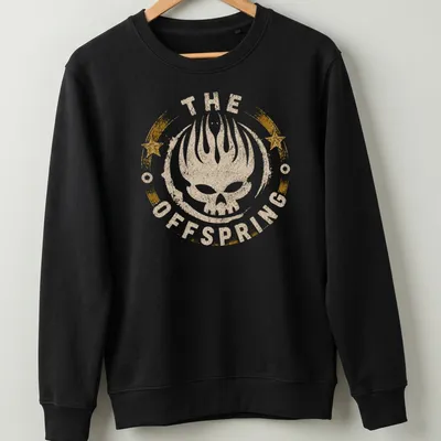 Grunge distressed The Offspring T-Shirt featuring a skull and text. — printed on a unisex sweatshirt