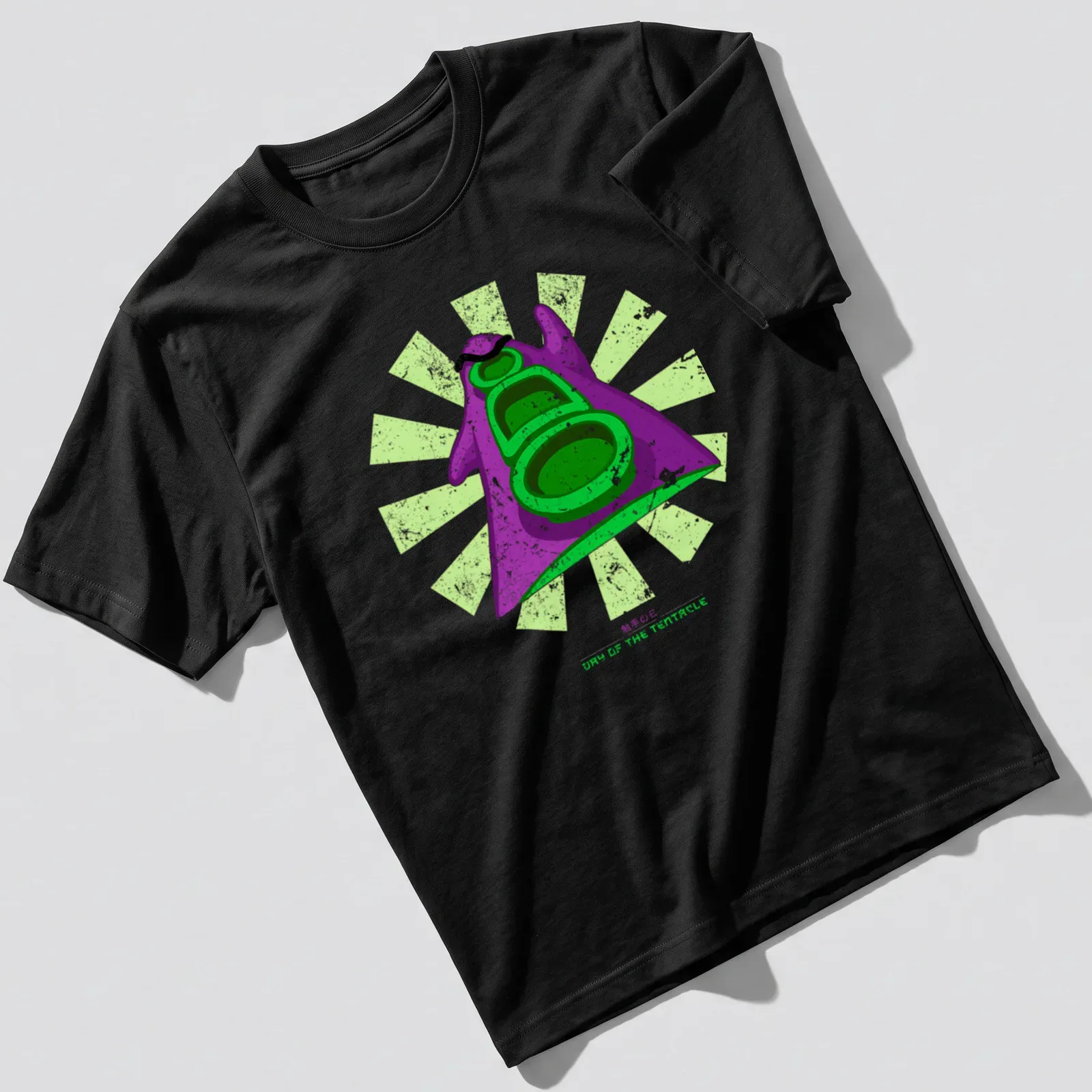 Retro distressed shirt featuring a purple tentacle with Day of the Tentacle text — printed on a unisex t-shirt