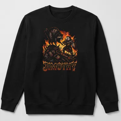 Comic style illustration of a raccoon knight with the name Jimothy in bright colors — printed on a unisex sweatshirt