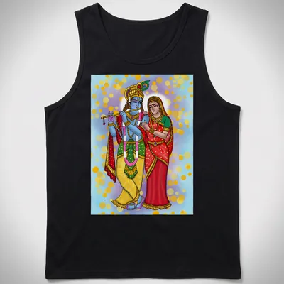 Digital painting of Radha and Krishna in vibrant colors — printed on a tank top