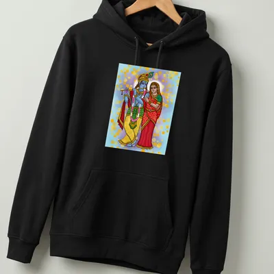 Digital painting of Radha and Krishna in vibrant colors — printed on a unisex hoodie