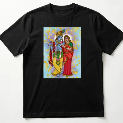 Digital painting of Radha and Krishna in vibrant colors