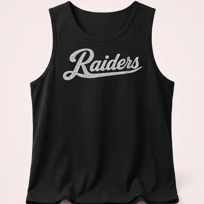 Vintage Raiders t-shirt with bold printed text and distressed design — printed on a tank top