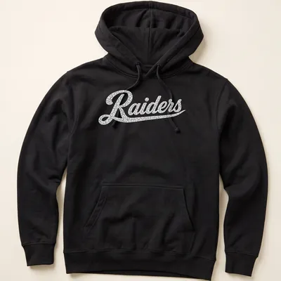 Vintage Raiders t-shirt with bold printed text and distressed design — printed on a unisex hoodie