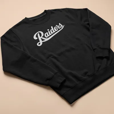 Vintage Raiders t-shirt with bold printed text and distressed design — printed on a unisex sweatshirt