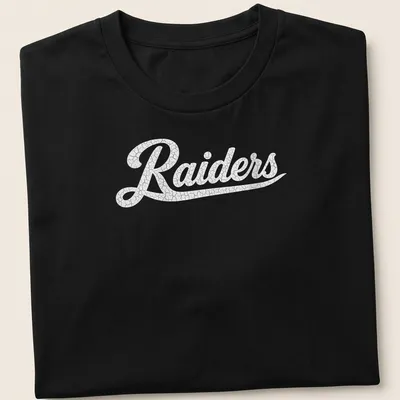 Vintage Raiders t-shirt with bold printed text and distressed design