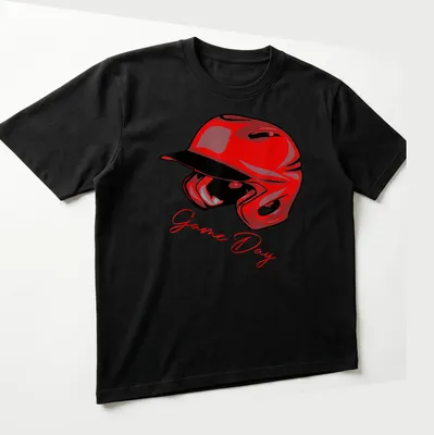 Vintage red Game Day T-shirt featuring a bold red helmet and lettering — printed on a unisex t-shirt (angled view)