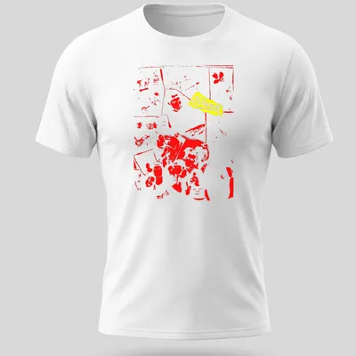 Graphic T-shirt featuring a red silhouette and yellow text saying 'Snot'