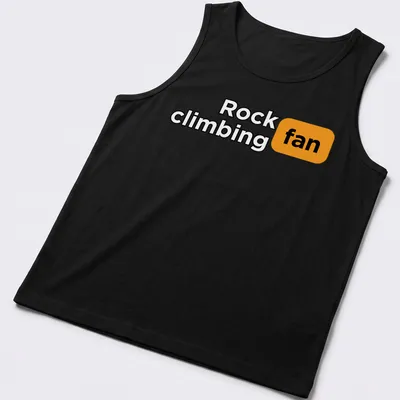 Bold typography shirt for rock climbing fans in black, orange, and white. — printed on a tank top