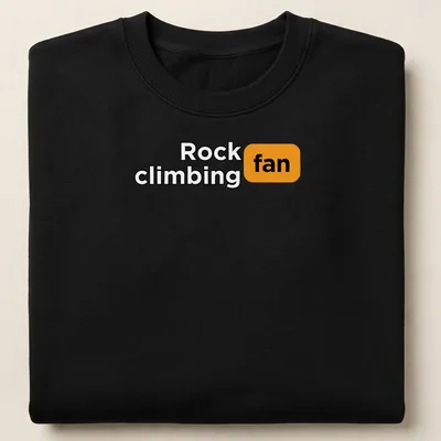 Bold typography shirt for rock climbing fans in black, orange, and white. — printed on a unisex sweatshirt