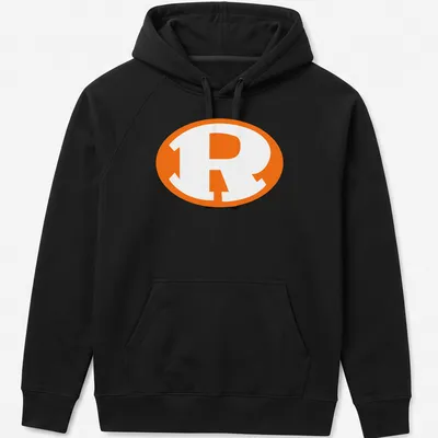 Bold graphic of the Rockwall Yellowjackets logo in orange and white — printed on a unisex hoodie