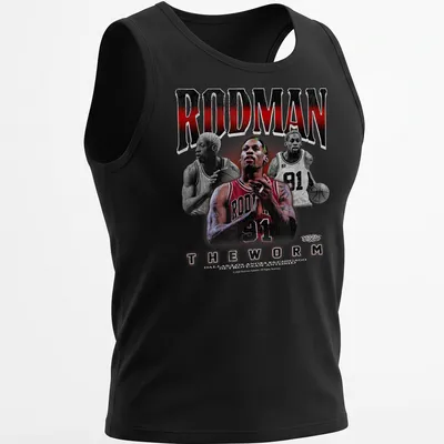 Retro print featuring Dennis Rodman with red, black, white, and gray colors — printed on a tank top