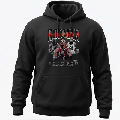 Retro print featuring Dennis Rodman with red, black, white, and gray colors — printed on a unisex hoodie