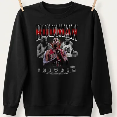 Retro print featuring Dennis Rodman with red, black, white, and gray colors — printed on a unisex sweatshirt