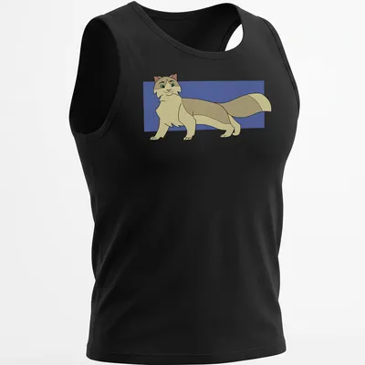 Cartoon T-shirt featuring Rook the Cat in beige, light brown, and blue hues. — printed on a tank top