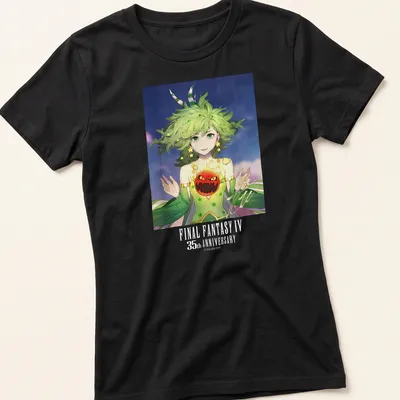 Anime illustration of Rydia from Final Fantasy IV with colorful details — printed on a women's shirt