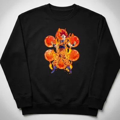 Anime style Saiyan warrior in vibrant colors depicting transformation and strength — printed on a unisex sweatshirt
