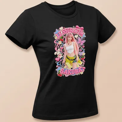 Kawaii colorful t-shirt featuring Sakura character with vibrant colors — printed on a women's shirt