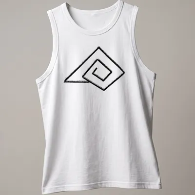 Minimalist line-art design of a shell in black and white — printed on a tank top