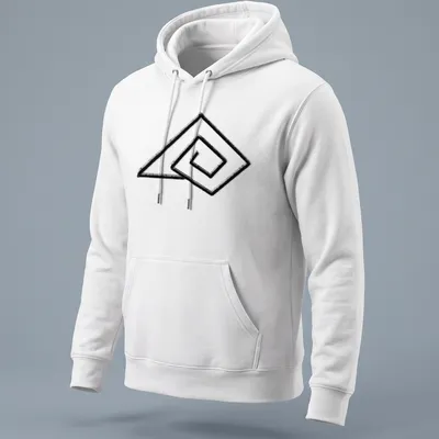 Minimalist line-art design of a shell in black and white — printed on a unisex hoodie
