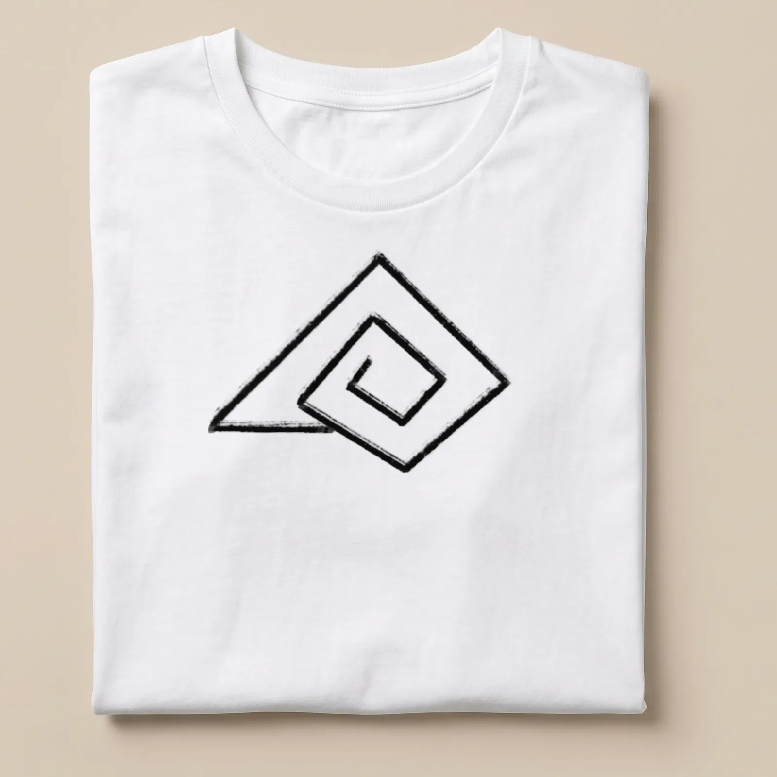 Minimalist line-art design of a shell in black and white — printed on a unisex t-shirt