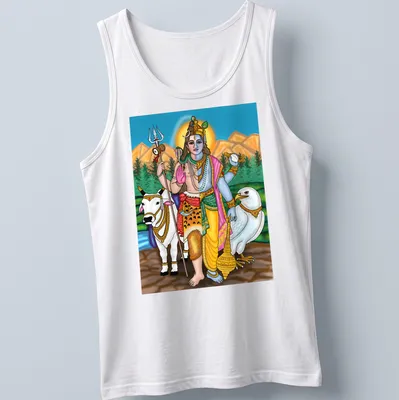 Digital drawing of Lord Harihara featuring Shiva and Vishnu in vibrant colors — printed on a tank top