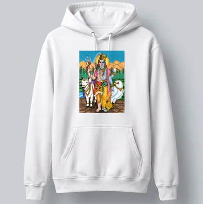 Digital drawing of Lord Harihara featuring Shiva and Vishnu in vibrant colors — printed on a unisex hoodie